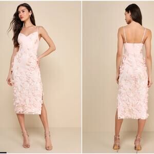 Lulus Limitless Adoration Blush Pink 3D Floral Embroidered Midi Dress Womens S